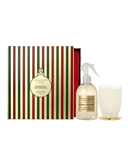 Champagne & Red Raspberries Gift Set Candle & Room Spray