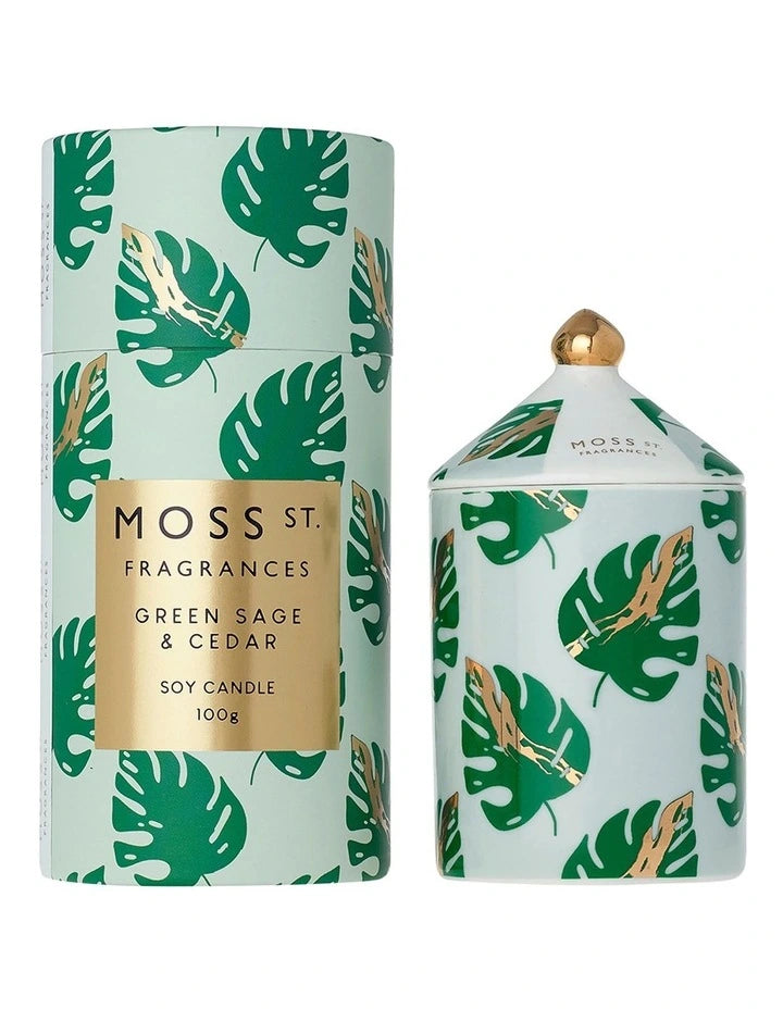 Moss St. Cermaic Candle Green Sage & Cedar 100g