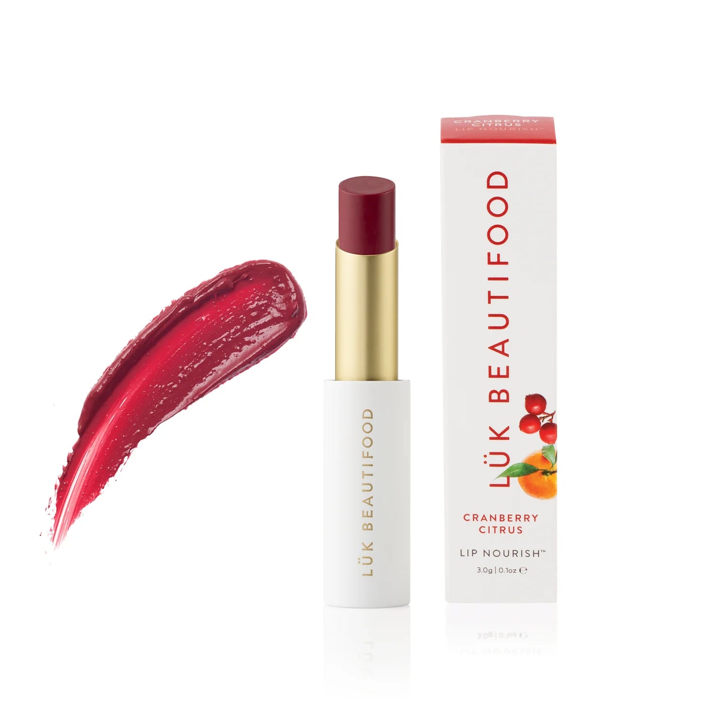 Lip Nourish™ - Cranberry Citrus Fiery red. Medium buildable coverage. Tastes of cranberry and orange.