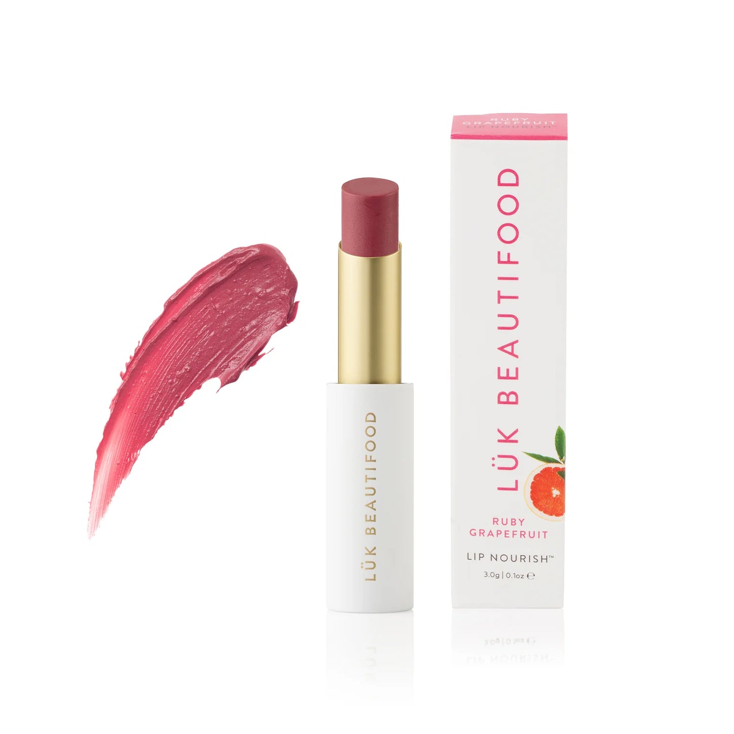 Lip Nourish™ - Ruby Grapefruit Rich pink blush. Medium buildable coverage. Tastes of pink grapefruit and orange.